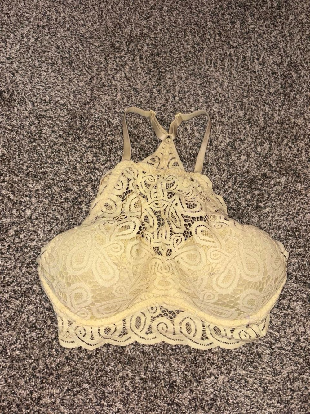 PINK Victoria's Secret Pale Yellow Lace High-Neck Bralette